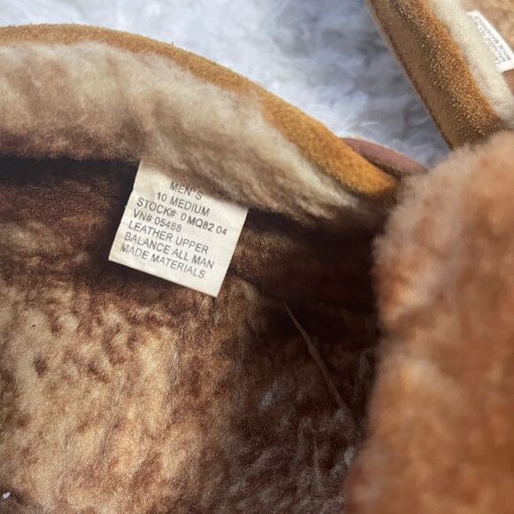 LLBean Men’s leather Suede tan Moccasin Slippers shearling lining SZ10M - Picture 9 of 11